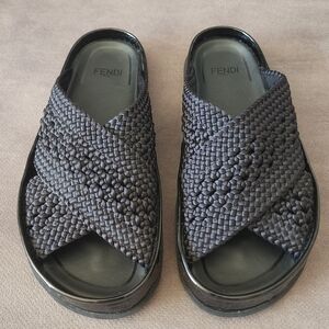 Fendi Black Woven Slide Sandals Size 35.5